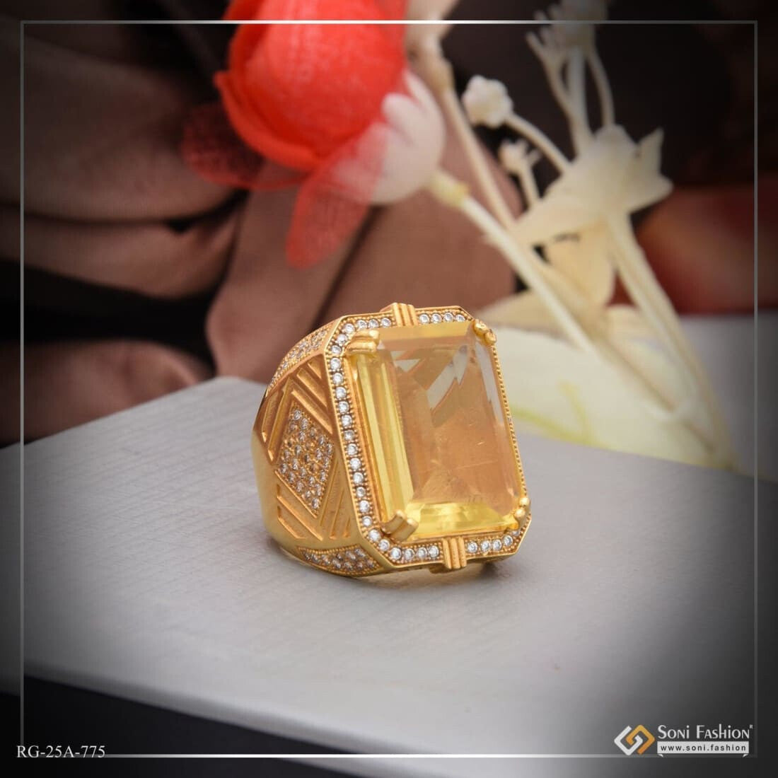 Diamond Gold Long Stone Ring Gram Gold Forming Yellow Stone With