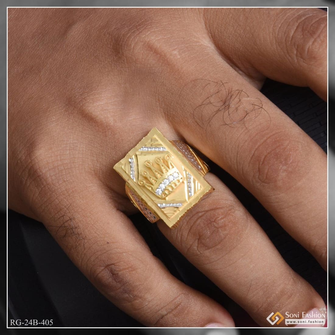 gram gold plated crown with diamond glamorous design ring for