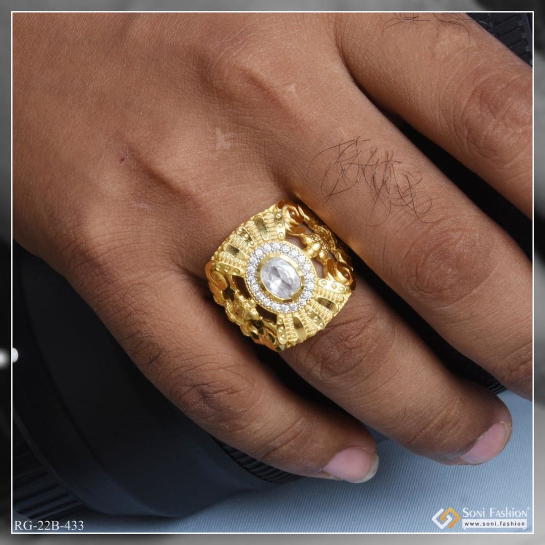 Gold Plated Best Design Ring For Man Gram Gold Plated White Stone