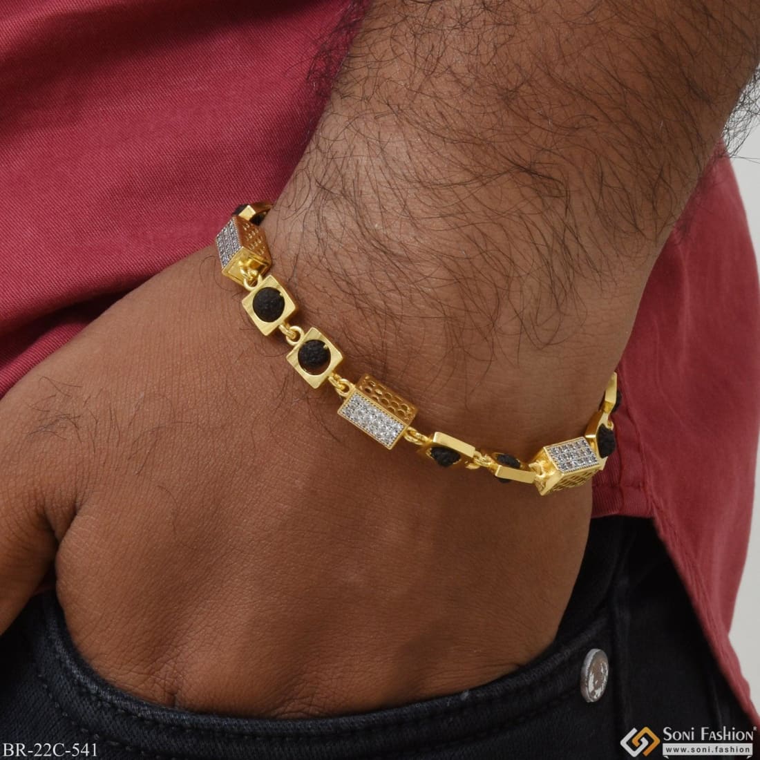 Gram Gold Plated with Diamond Hand-Crafted Rudraksha Bracelet