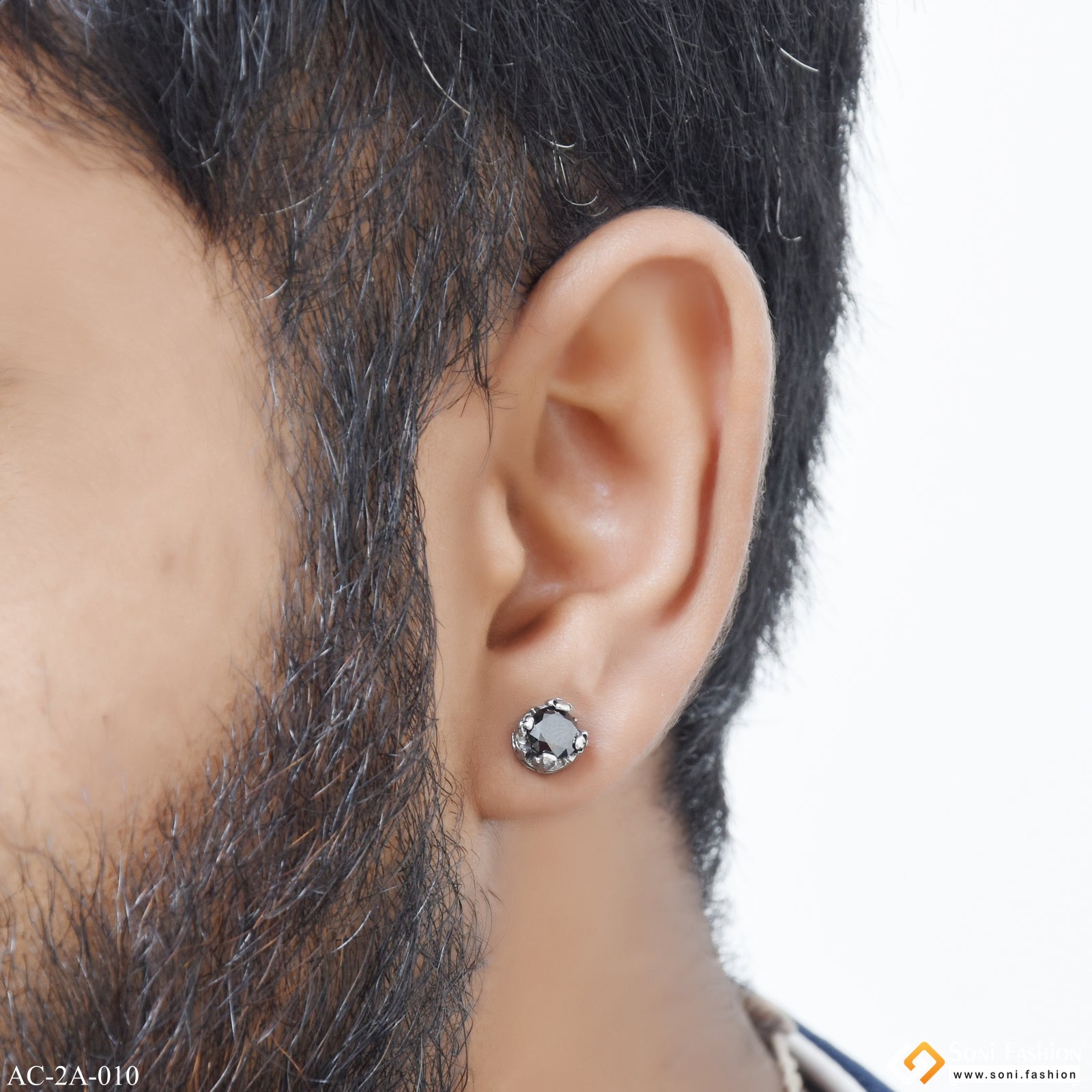 Black Stone Funky Design Surgical Steel Stud Earring for Men (1 Pc