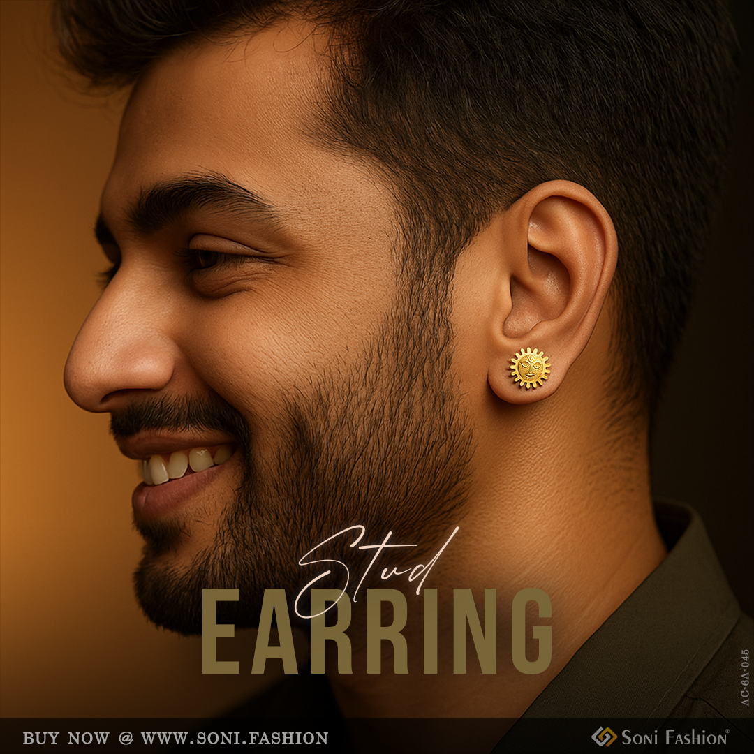Gram Gold Plated Sun Antique Design Stud Earring for Men (1 Pc