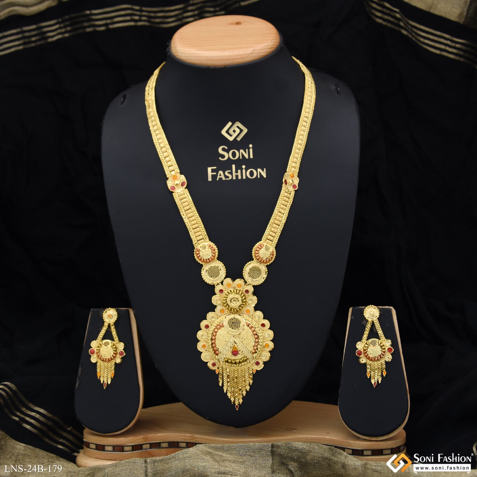 Decorative Design Gold Plated Rani Haar Necklace Set for Women