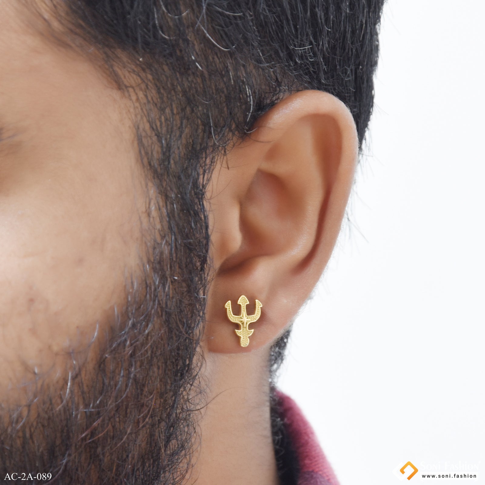 Golden Trident Stainless Steel Stud Earring for Men (1 Pc) Style A089