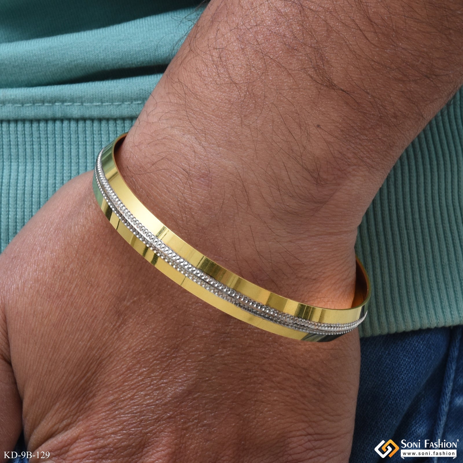 Dual Tone Amazing Design Gold Plated Punjabi Kada for Men Style B129