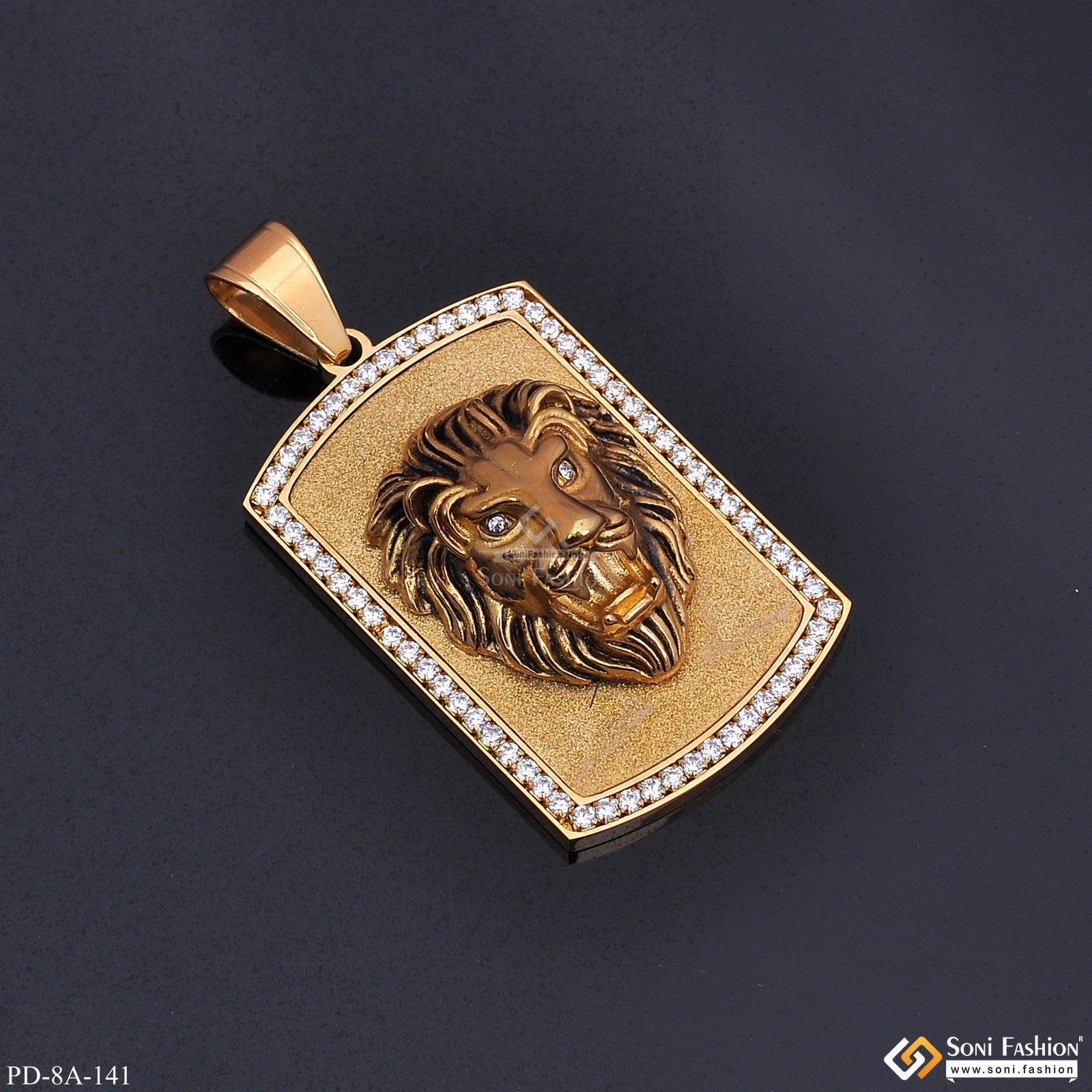 Funky Design Lion Face with Diamond Gold Plated Pendant for Men