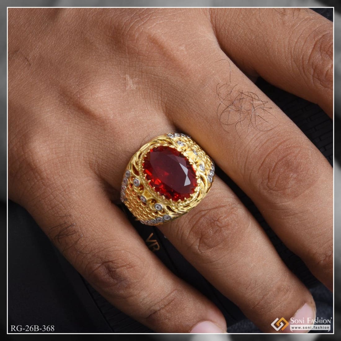 Gram Gold Plated Red Stone with Diamond Antique Design Ring for