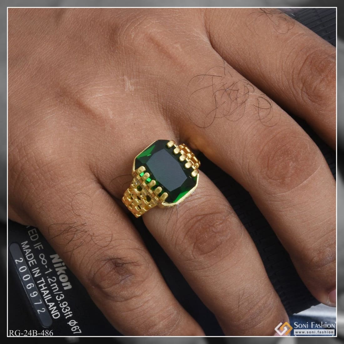 gram gold plated green stone with diamond popular design ring