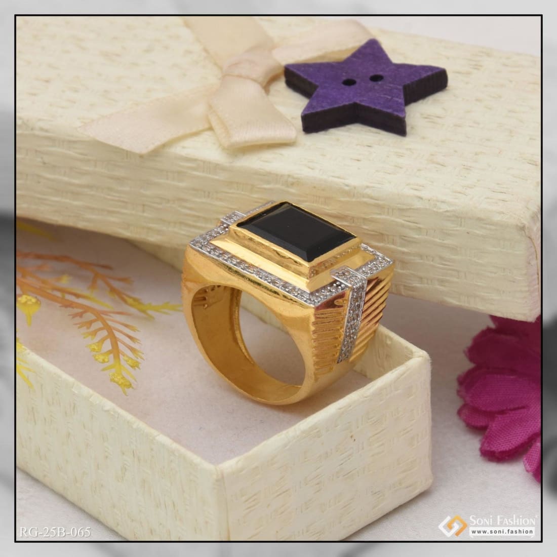 1 gram gold forming black stone chic design superior quality ring - – Soni  Fashion®