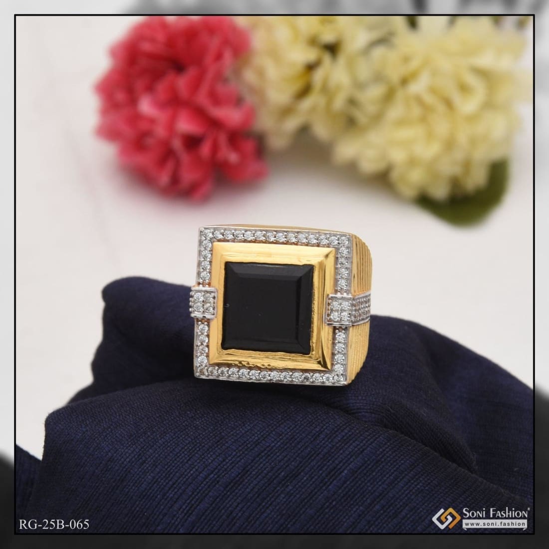 1 gram gold forming black stone chic design superior quality ring style b065 soni fashion