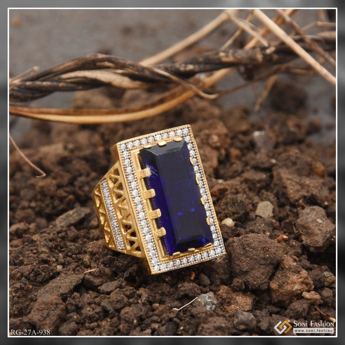 Partially faceted dark blue Sapphire and Diamonds 18k Gold Engagement – by  Angeline