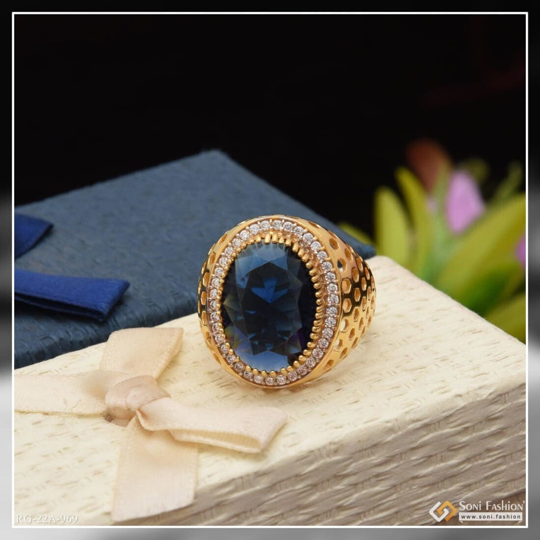 Blue Amber Ring With Anchor | Boutique Ottoman Exclusive