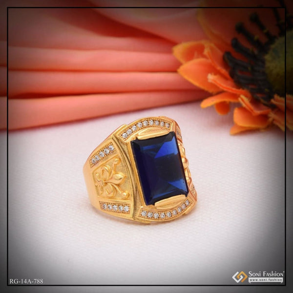 Gold Diamond Ring With Blue Stone - Manik Chand Jeweller KOLKATA