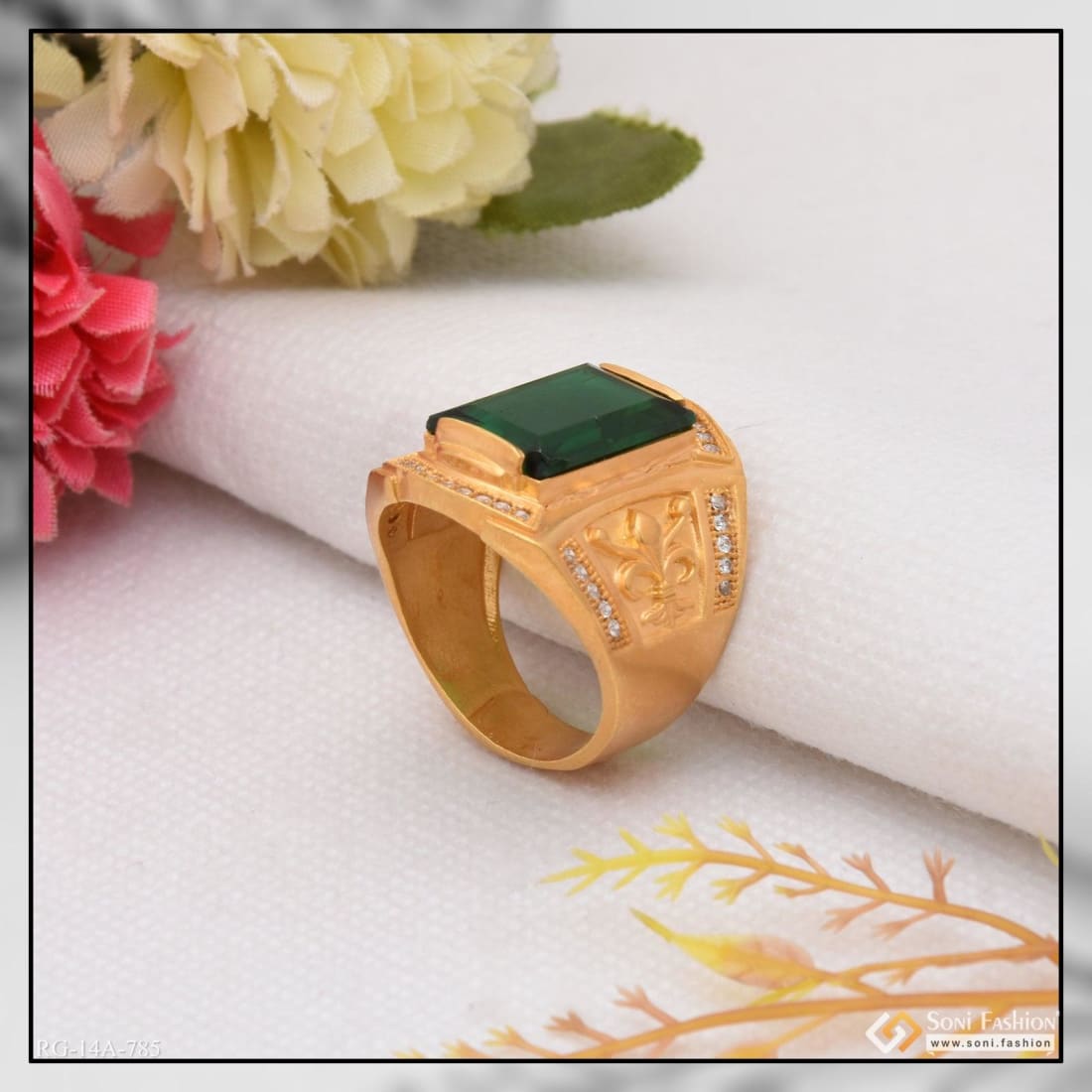 The Crane Gold Ring For Men's With Zirconia (Emerald) 916 – Welcome to Rani  Alankar