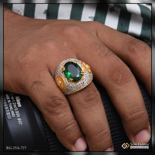 1 Gram Gold Forming Green Stone With Diamond Funky Design Ring For Men -  Style A783, सोने की अंगूठी - Soni Fashion, Rajkot | ID: 26017144697