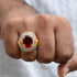 1 Gram Gold Forming Red Stone with Diamond Antique Design Ring - Style A275