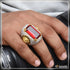 1 Gram Gold Forming Red Stone with Diamond Antique Design Ring for Men - Style A855