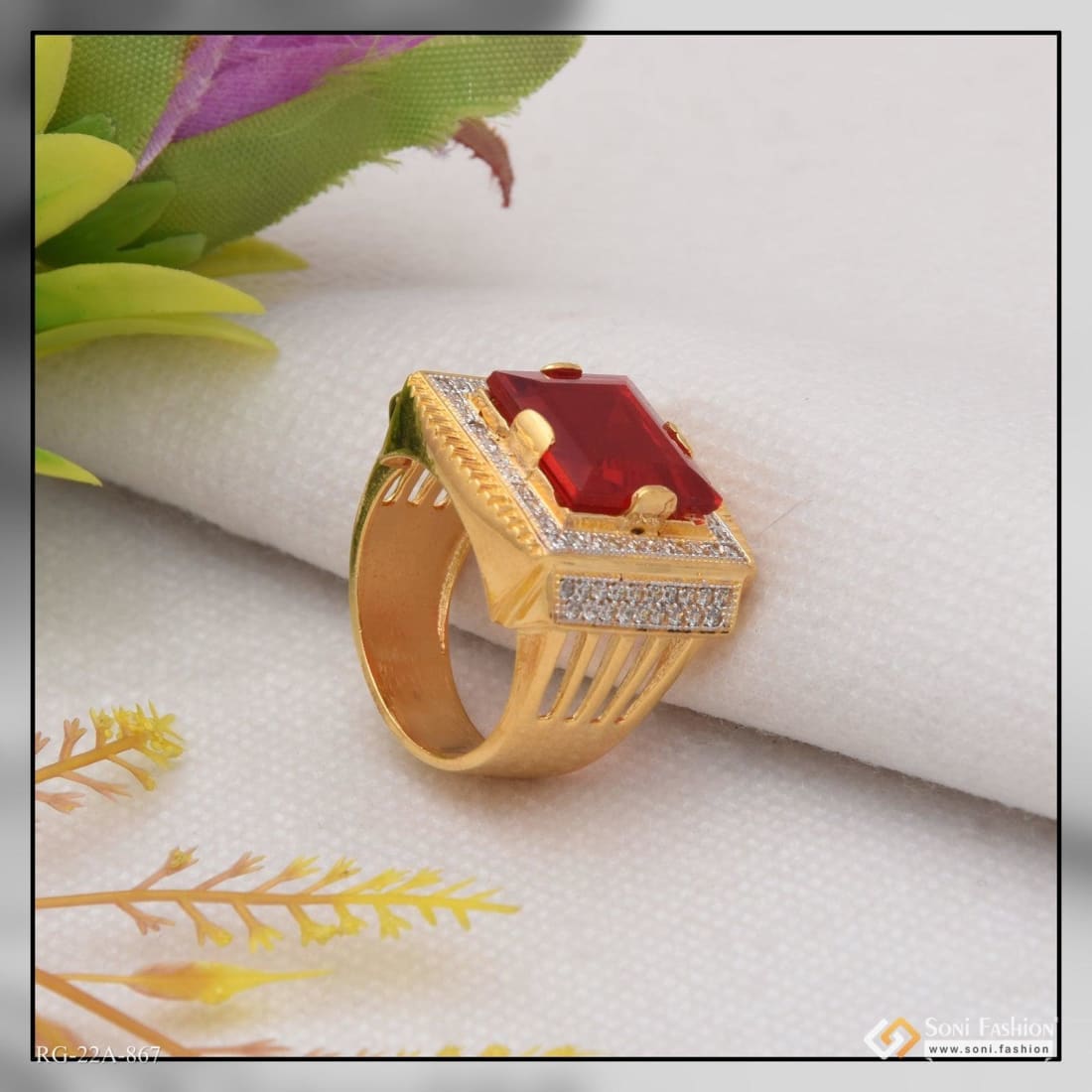 Men's Gold Plated Ruby Ring | Men's Rings | Classy Men Collection