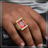 1 Gram Gold Forming Red Stone With Diamond Gold Plated Ring For Men - Style A141