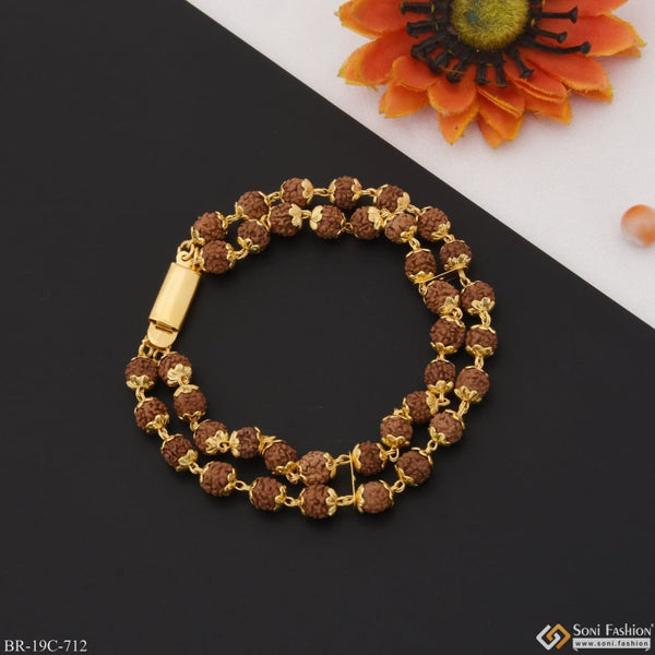 1 Gram Gold Forming - 3 Line Gold Plated Rudraksha Bracelet for Men - Style  B750 – Soni Fashion®