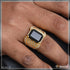1 Gram Gold Plated Black Stone with Diamond Gold Plated Ring for Men - Style B268