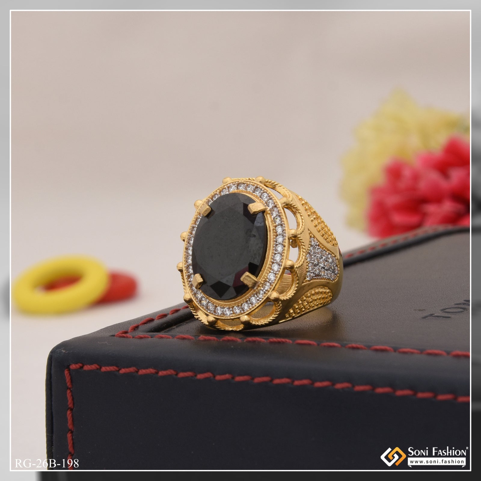 Black Stone Gold Ring Diamond Man Gram Gold Plated Black Stone