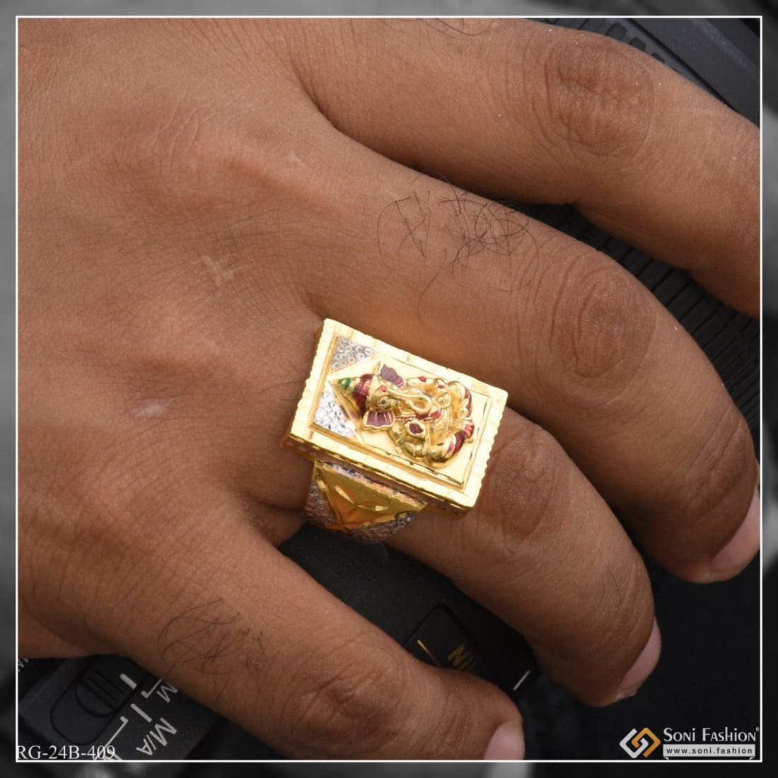 1 gram gold plated ganesha fancy design high-quality ring for men - – Soni  Fashion®