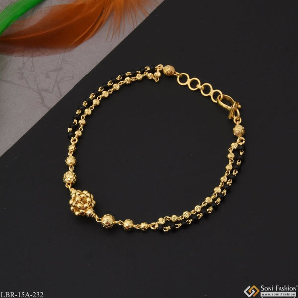 18K Solid Yellow Gold Double Strand Mangalsutra Bracelet with Gold Cha -  Abhika Jewels