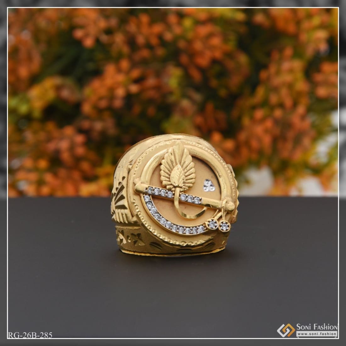 1 gram gold plated krishna flute diamond best quality ring style b285 soni fashion 752