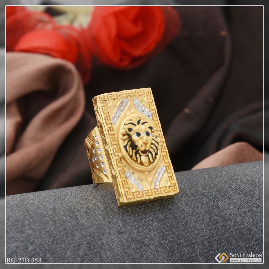 Lion Crown Ring | 18k Gold Plated Men's Lion Ring | Marcozo