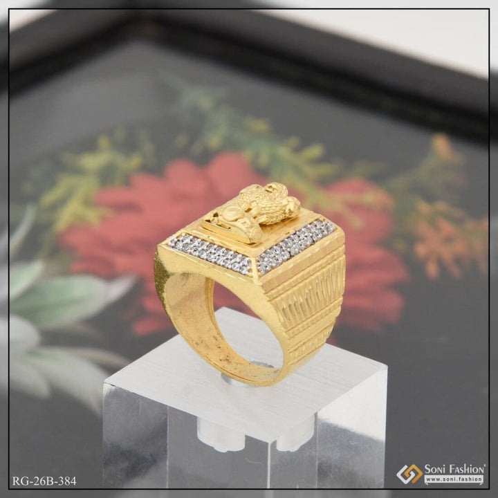Gram Gold Plated Mudra With Diamond Glittering Design Ring For