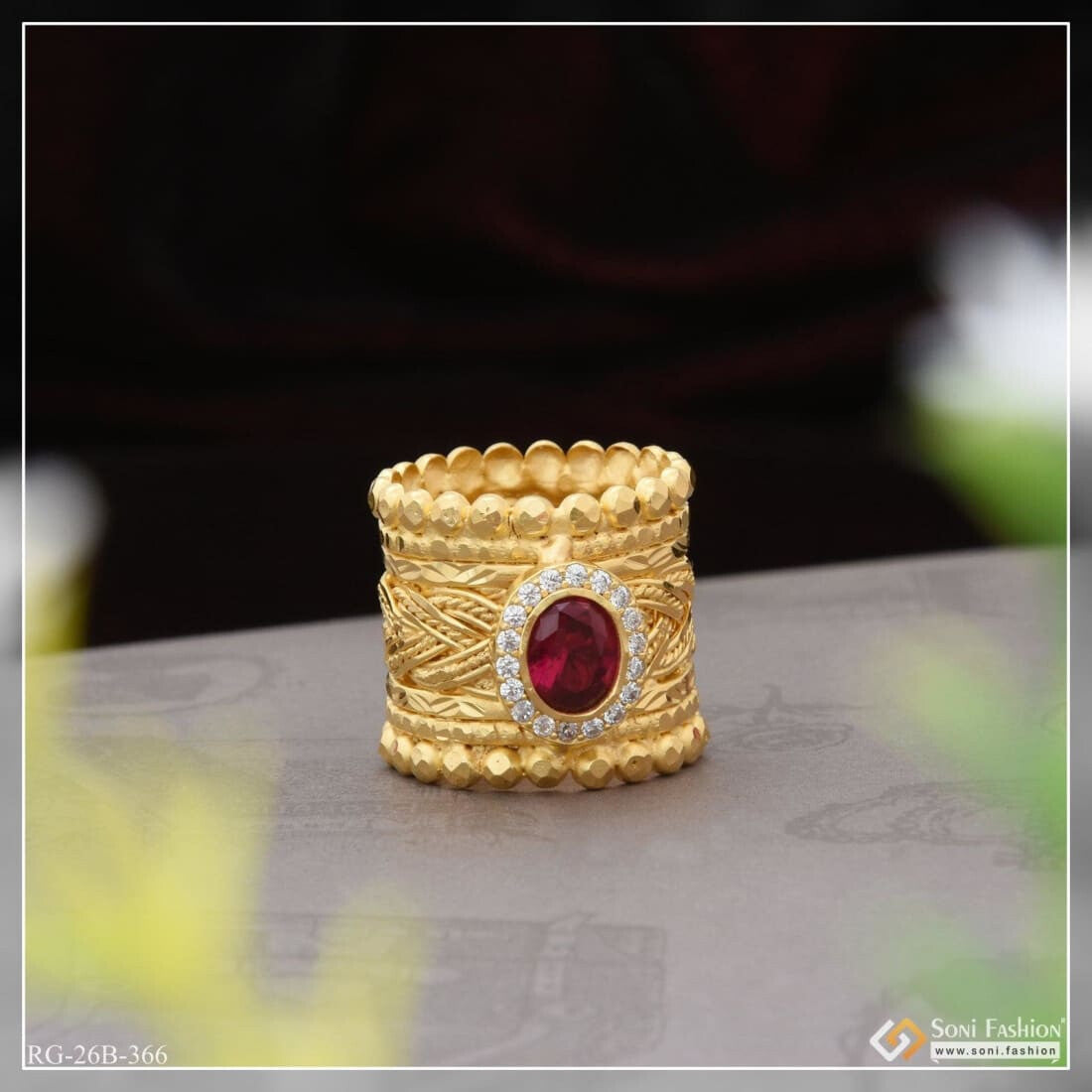 1 Gram Gold Forming Red Stone with Diamond Fashionable Design Ring - Style  A786 – Soni Fashion®