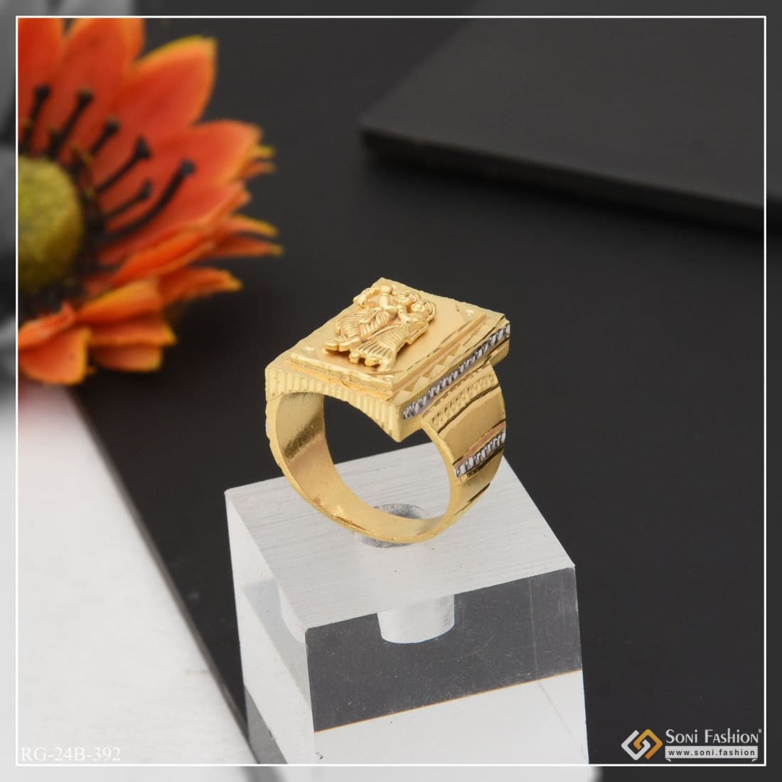 1 Gram Gold Forming Yellow Ring with Diamond Antique Design Ring for Men -  Style A985 – Soni Fashion®