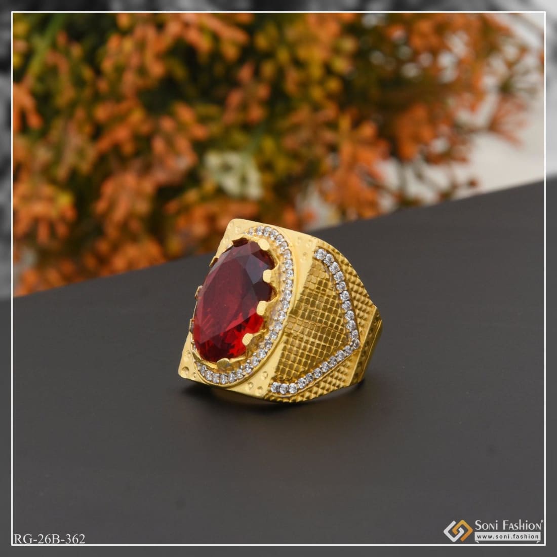 1 Gram Gold Forming Red Stone With Diamond Antique Design Ring For Men -  Style A936 at Rs 2780.00 | Men Gold Ring | ID: 2850966521212