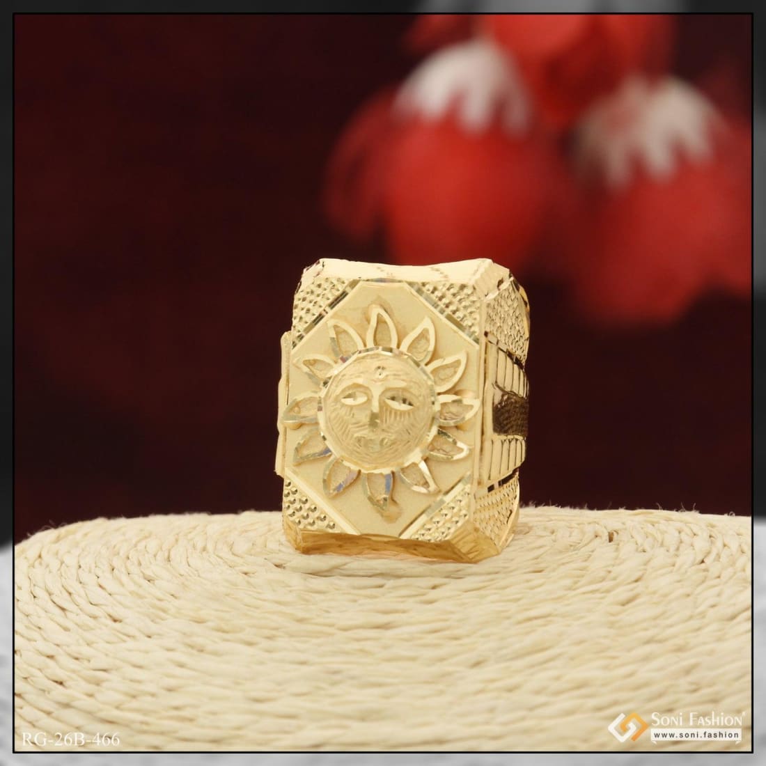 14K Gold Black Sun Ring with HAIL ODIN Runes Viking Ring