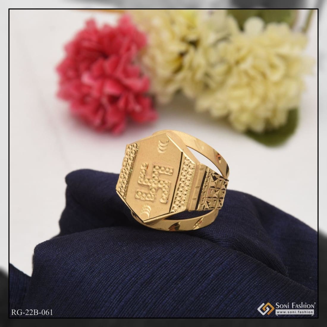 1 gram gold plated swastik attention getting design ring style b061 soni fashion 401