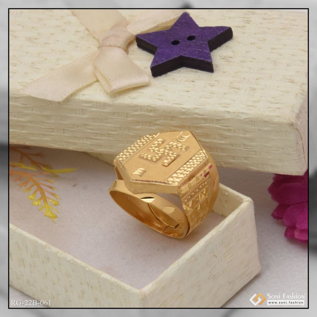 1 gram gold plated swastik attention getting design ring style b061 soni fashion