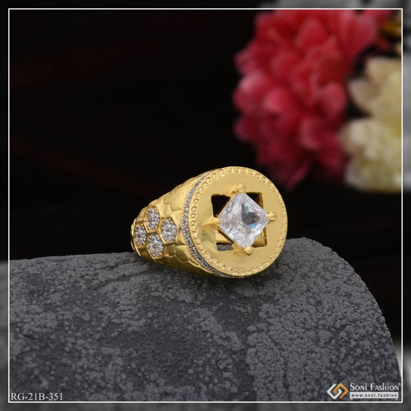 1 Gram Gold Forming Red Stone with Diamond Antique Design Ring for Men -  Style A855 – Soni Fashion®