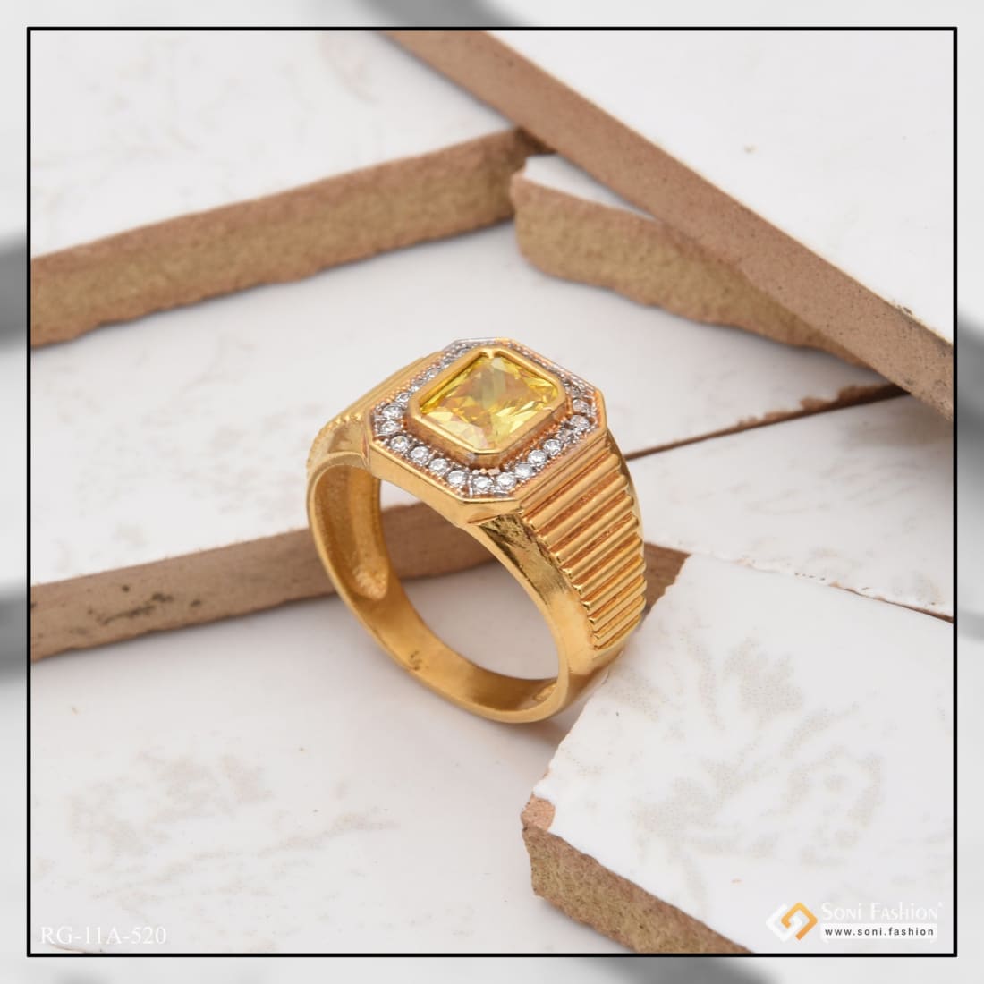 1 gram gold plated yellow stone artisanal design ring style a520 soni fashion 161