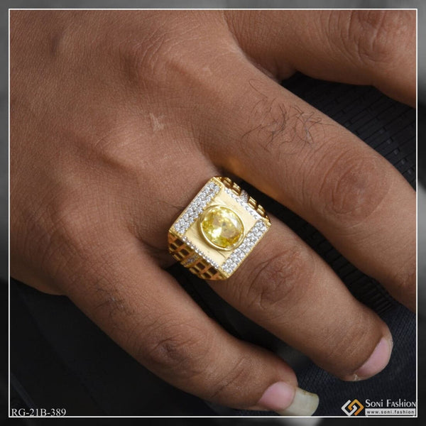 1 Gram Gold Plated Mudra With Diamond Glittering Design Ring For Men -  Style B384 at Rs 2640.00 | Gold Plated Rings | ID: 2851549660788