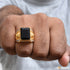 1 Gram Gold Forming Black Stone with Diamond Best Quality Ring - Style A223