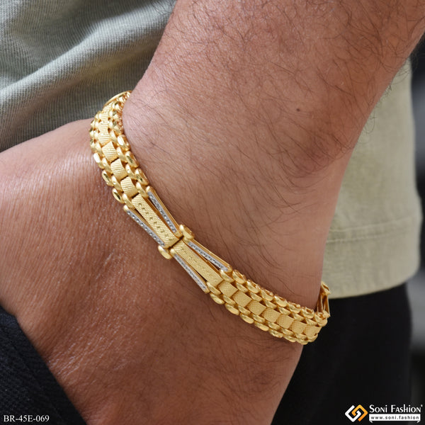 1 Gram Gold Plated Artisanal Design Box Bracelet for Men - Style E069