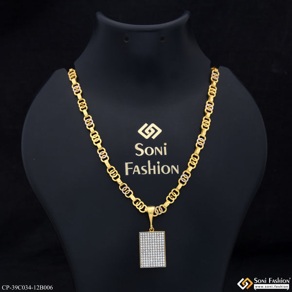 1 Gram Gold Plated Artisanal Design Pendant With Chain for Men (CP-C034-B006)