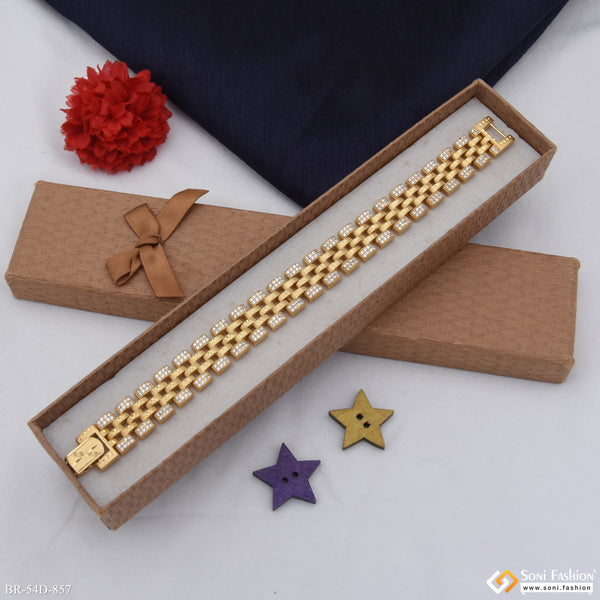 1 Gram Gold Plated Glittering Design Bracelet for Men - Style D857
