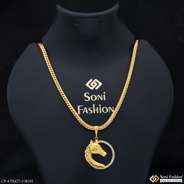1 Gram Gold Plated Horse Pendant With Chain for Men (CP-D427-B101)