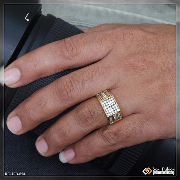 1 Gram Gold Plated Latest Design Diamond Ring for Men - Style B654