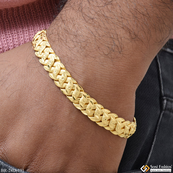 1 Gram Gold Plated Leaf Awesome Design Pokal Bracelet for Men - Style D191