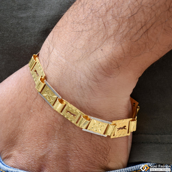 1 Gram Gold Plated Rectangle Cube Bracelet for Men - Style E171