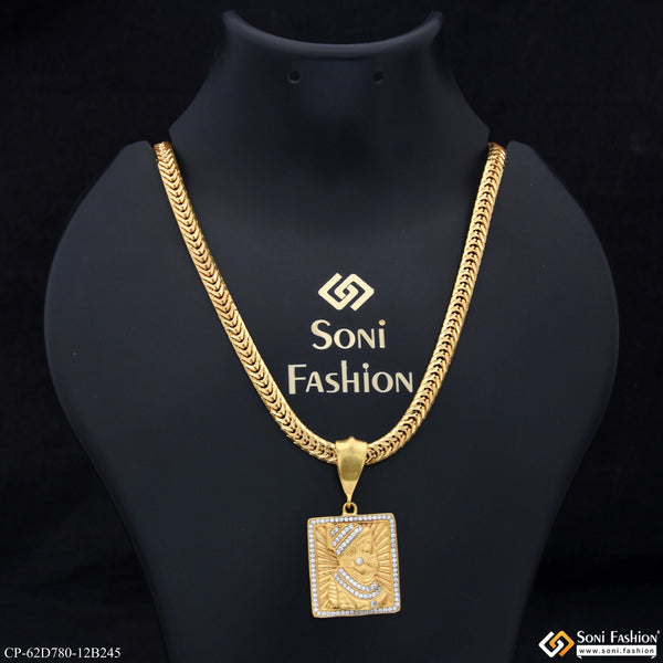 1 Gram Gold Plated Shivaji Maharaj Pendant With Chain for Men (CP-D780-B245)