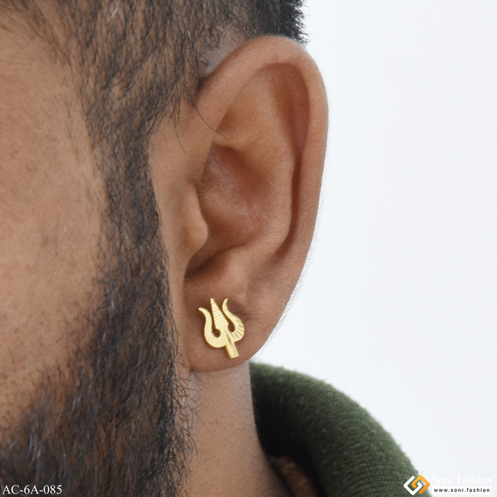 Gram Gold Plated Trishul Awesome Design Stud Earring for Men (1 Pc) Style A085